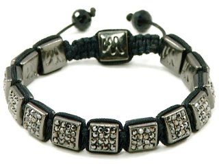 Bracelet Iced Out Gun Metal Color Adjustable Macrame Square Shamballa Inspired Style 448 Jewelry