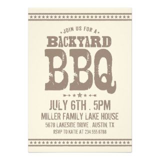 Rustic Retro Vintage Backyard BBQ Party Custom Invitation