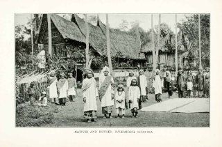 1902 Print Palembang Sumatra Indonesia Natives Houses Children Thatched Roof   Original Halftone Print  