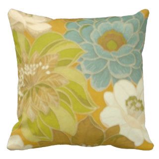 Vintage Floral Wallpaper, Turquoise Green & Brown Throw Pillows