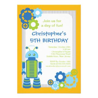 Fun Boy Robot Birthday Party Invitation