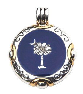 Shiny Round Two Tone Palmetto Moon Slide with Dark Blue Background   South Carolina Jewelry Design Jewelry