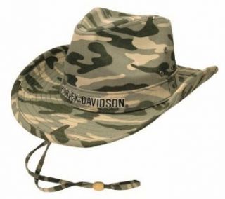 Harley Davidson Mens Embroidered H D HD 465 Camo Cotton Outback Hat Clothing