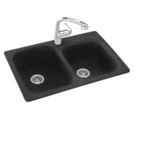 Swanstone Dual Mount Composite 33x22x9 1 Hole Double Bowl Kitchen Sink in Black Galaxy KS03322DB.015