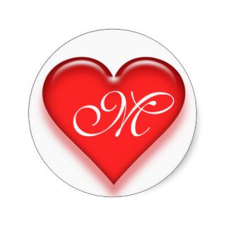Letter M Monogrammed Juicy Heart Sticker   Red