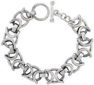 Sterling Silver Oval Link Bracelet Toggle Clasp Handmade 1/2 inch wide, 8 inch long Jewelry