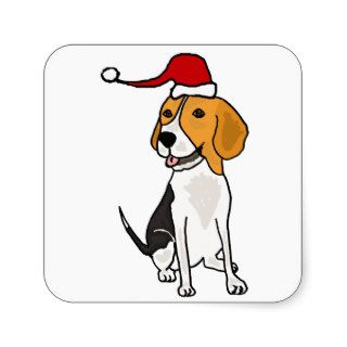 Funny Beagle Dog in Santa Hat Christmas Art Square Stickers