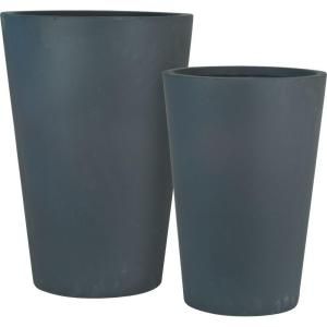 Pride Garden Products Origins Collection Stoney 20 in. and 16 in. Fiberclay Dark Gray Tall Round Planter Set 68600
