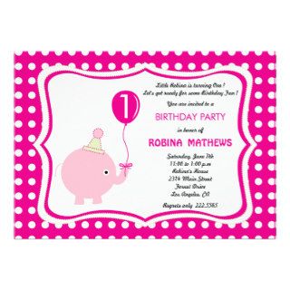 Baby elephant with  pink polka dot background custom invitation