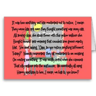 Teacher Birthday Story Art Gifts "Yellow Balloon" Greeting Card