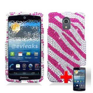 Pantech Discover P9090 (AT&T) 2 Piece Rhinestone/Diamond/Bling Case Cover, Pink Silver Zebra Tiger Pattern + LCD Clear Screen Saver Protector Cell Phones & Accessories