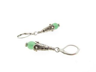 Orchid Cove Handcrafted Green Aventurine Gem Stone Earrings with Antique Finished Pewter Beads and Hypoallergenic Stainless Steel Earwires Dangle Earrings Jewelry