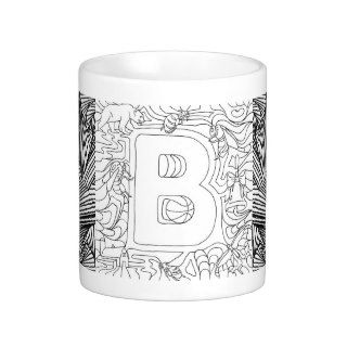 B Initial Monogram Letter Connectible Pattern Coffee Mug