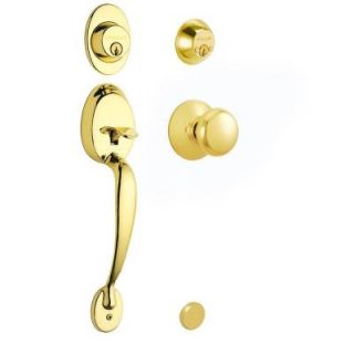 Schlage Plymouth Double Cylinder Bright Brass Handleset with Plymouth Interior Knob F62 PLY 505 PLY 605