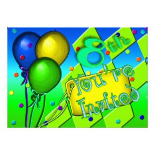 Balloons 8th Birthday Party Invitation