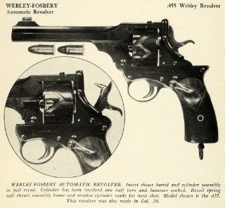1948 Print .455 Webley Fosbery Automatic Revolver Bullets Hammer Cocked Recoil   Original Halftone Print  