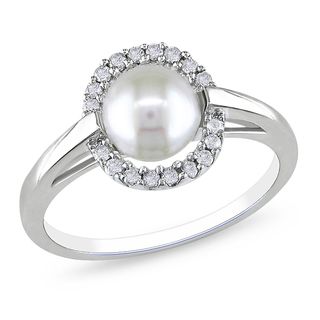 Miadora 10k White Gold Pearl and 1/6ct TDW Diamond Ring (H I, I2 I3) Miadora Pearl Rings
