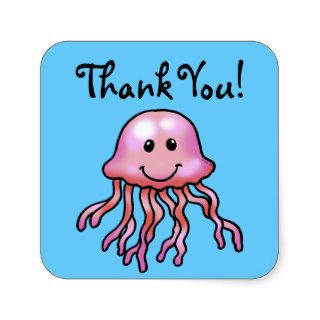 Cute cartoon jellyfish thank you square sticker
