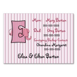 Child's Emergency Information Cards Letter E Business Card Templates