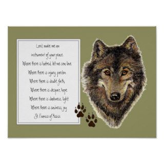 St. Francis of Assisi Prayer with Wolf  & Tracks Poster
