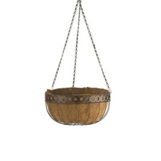 CobraCo Queen Elizabeth Round Style 14 in. Metal and Coconut Liner Hanging Basket HGB14QE BZ