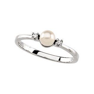 04.50 Mm 14K White Gold Cultured Pearl And Diamond Ring Engagement Rings Jewelry
