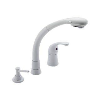 Delta 474 WH Waterfall 1 Handle Pull Out Kitchen Faucet with Soap Dispenser in W   Touch On Kitchen Sink Faucets  