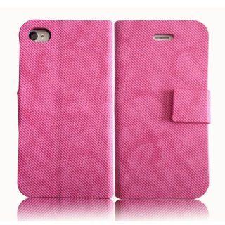 Bfun Hot Pink Denim Cloth Style Wallet Leather Cover Case for Apple iPhone 4 4G 4S AT&T Verizon Sprint Cell Phones & Accessories