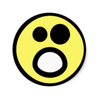 Yellow Whoa Open Mouth Smiley Face Round Sticker