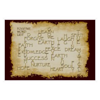POSITIVE WORDS 3D Golden Text on Parchment Poster