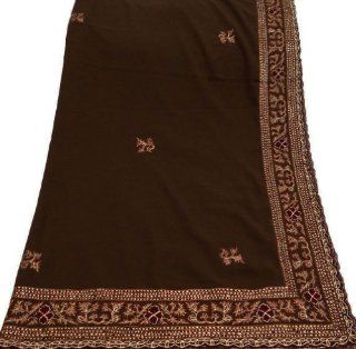 Vintage Fabric Women Head Wrap Dupatta Long Scarf Indian Sewing Fabric Stole Scarves Brown Curtain Drape Weaving Veil Polyester