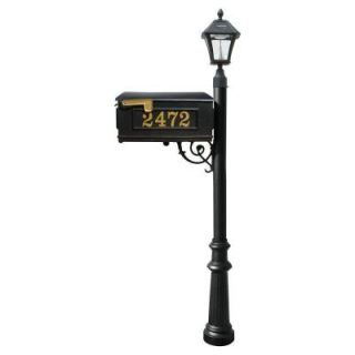 QualArc Lewiston Mailbox Collection with Bayview Solar Lamp and Decorative Fluted Base in Black LMPST 8SL