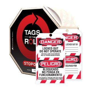 Accuform Signs TAR462 Tags By The Roll Lockout Tag, "Danger   Locked Out   Do Not Operate" (English/Spanish), On Roll in Octagonal Cardboard Dispenser, PF Cardstock (Pack of 100) Industrial Lockout Tagout Tags