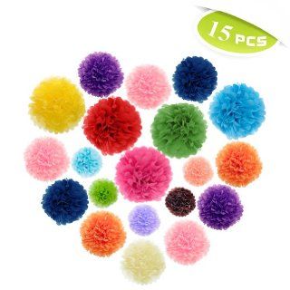 (Price/15 Pcs)Aspire Rainbow Pom Poms, 6"/ 10"/ 14" Tissue Paper Flower, Mixed Colors, Home/ Garden Decoration