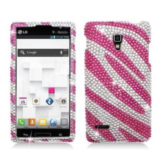 Aimo LGP769PCLDI686 Dazzling Diamond Bling Case for Optimus L9   Retail Packaging   Zebra Hot Pink/White Cell Phones & Accessories