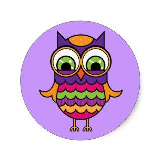 Whimsical Colorful Owl Round Sticker