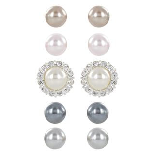 Roman Faux Pearl Interchangeable Crystal Setting 5 pair Earring Set Roman Fashion Earrings