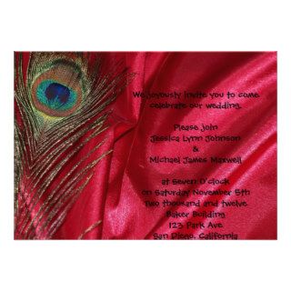 Red Peacock Feathers Wedding Invitation
