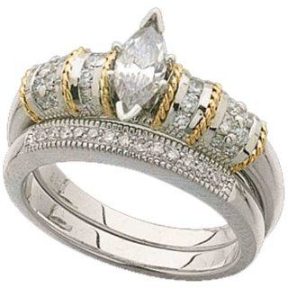 Two Tone Elegant Ladies Diamond Wedding Ring Set (Center stone is not included) Jewelry