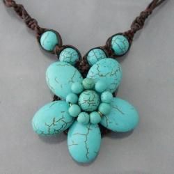 Cotton Rope Charming Reconstructed Turquoise Flower Necklace (Thailand) Necklaces