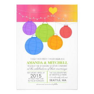 Modern Rainbow Wedding Colorful Paper Lanterns Personalized Invitation