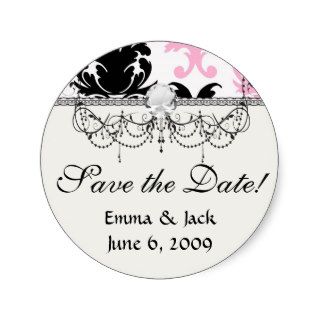 white black pink lovely bold damask round sticker