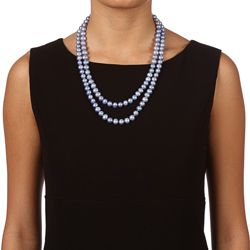 DaVonna Round Blue FW Pearl 48 inch Endless Necklace (9 10mm) DaVonna Pearl Necklaces