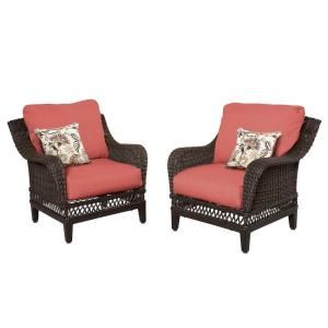 Hampton Bay Woodbury Patio Lounge Chair with Dragon Fruit Cushion (2 Pack) DY9127 L R
