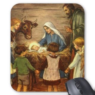 Vintage Religious Christmas, Nativity, Baby Jesus Mouse Pad