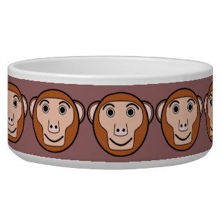Cute Round Cartoon Monkey Face Pet Food Bowl