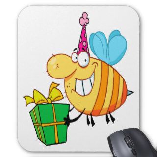funny happy birthday bumble bee cartoon character mouse pads