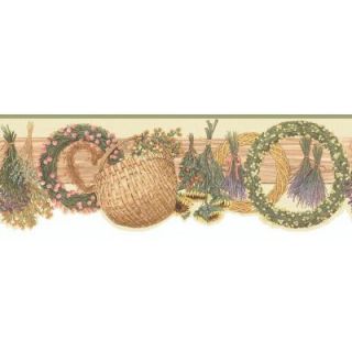 The Wallpaper Company 10.25 in. x 15 ft. Green and Beige Floral Baskets Border WC1281799
