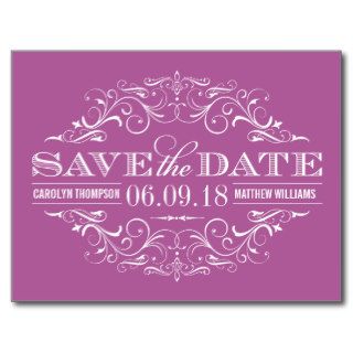 Violet Purple Save the Date  Swirl and Flourish Post Cards