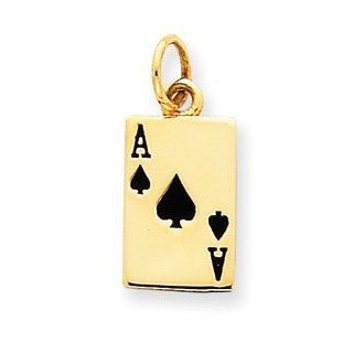 14k Gold Enameled Ace of Spades Card Charm Jewelry